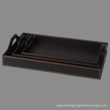 Brown Leather Document File Tray with Handle Leather Dinner Tray